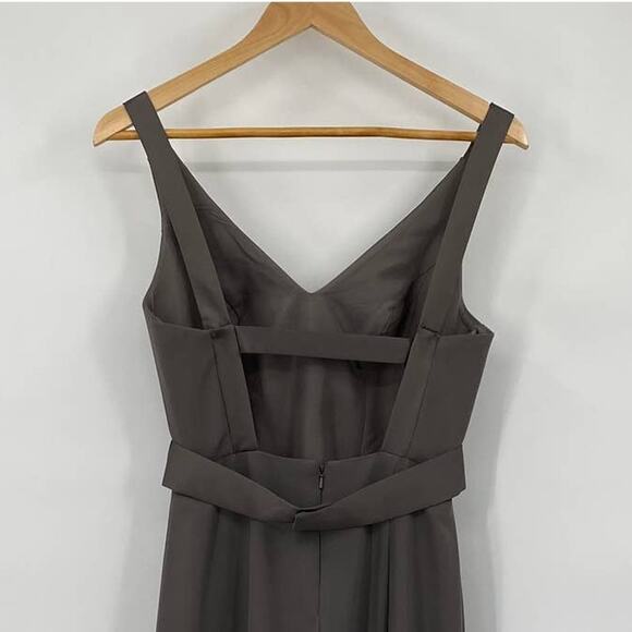 Vera Wang White Label Gown Crepe V Neck Sleeveles Open Back Belted Maxi Gray 2 - Picture 5 of 7